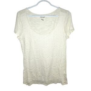 Lucky Brand Ivory Scalloped Lace Short Sleeve Top. Spring / Summer. Juniors L